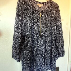 Michael Kors Black and White Blouse with Gold Zipper